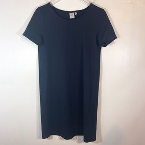 ICHI Navy Blue Button Down Back Short Sleeve Crewneck Mini Dress Size Small